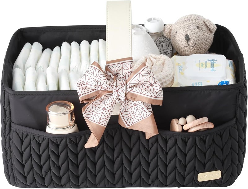 LUKJOJO Luxurious Baby Diaper Caddy, Nursery Storage Basket for Newborn Essentials, Travel Baby Basket for Diapers Baby Wipes, Organizer Tote Bag Storage Bin, Baby Shower Gifts(black) - Image 1